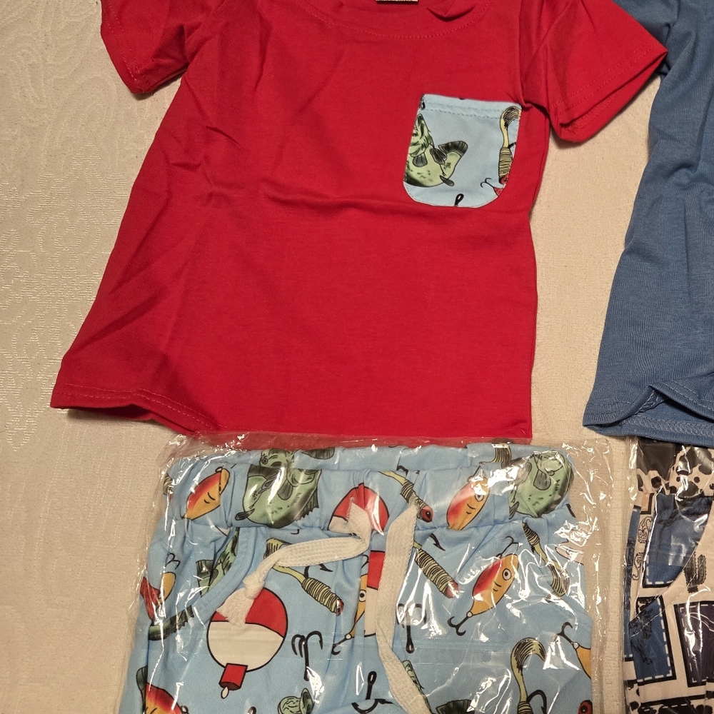 Red and Blue Kids Shirts with Fun Pocket Designs